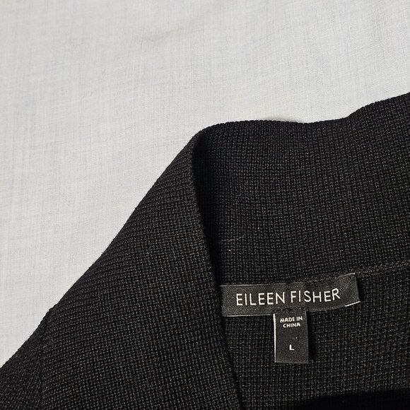 Eileen Fisher Button Up Mock Neck Kimono Jacket Women Size L Black Silk/Cotton - Picture 4 of 13